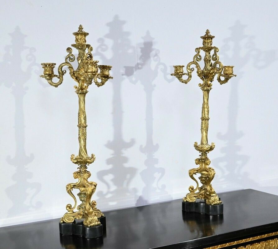 Pair Of Golden Bronze Candlabers, Restoration – Early 19th photo for sale