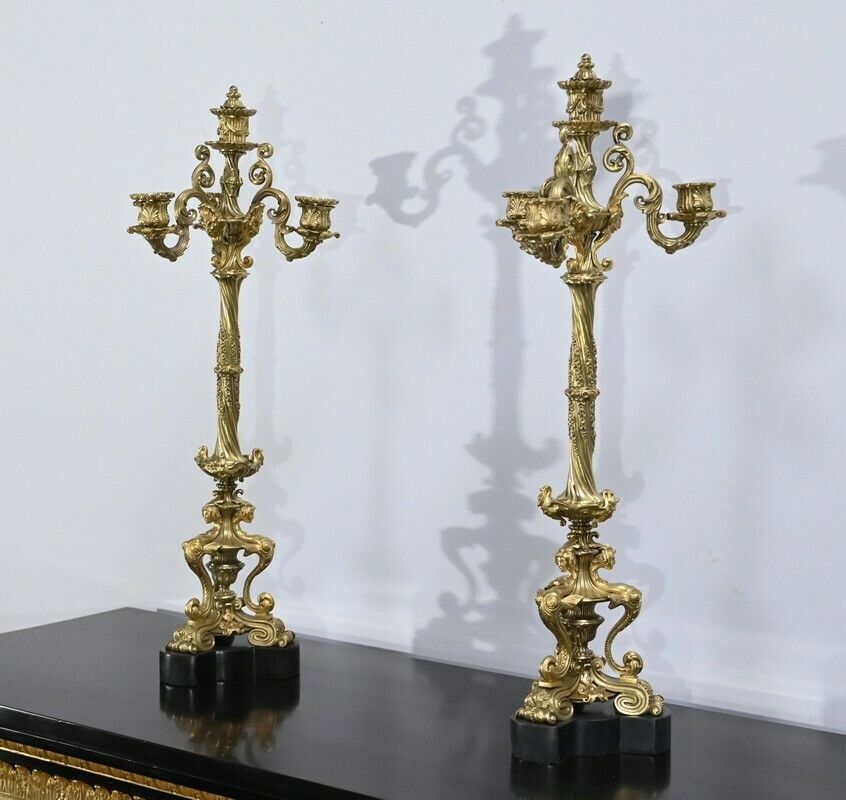 Pair Of Golden Bronze Candlabers, Restoration – Early 19th photo Home Decor