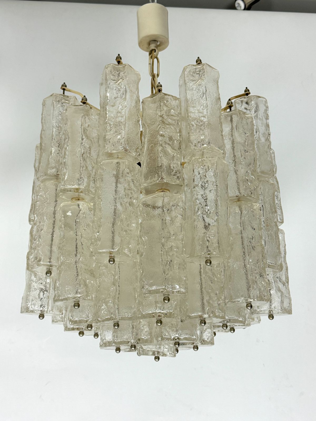 Pair Of Murano Glass Elements Chandelier By Venini. Italy 1970s. photo vinterior