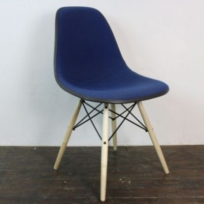 Eames Herman Miller Side Chair Upholstered In Blue Fabric