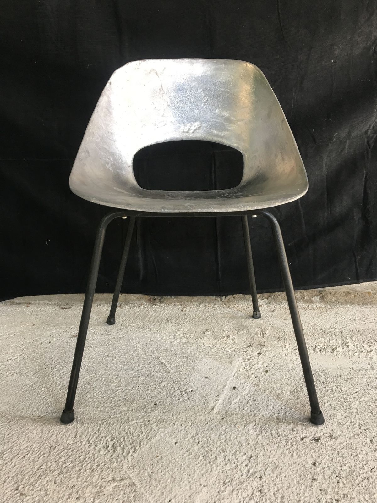 Set Of 3 Pierre Guariche “Tonneau” Cast Aluminum Chairs 1950’s photo vinterior