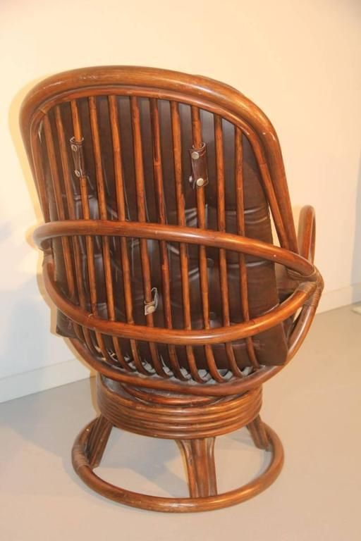 Bamboo And Leather Armchairs In 1960 Revolving photo vinterior