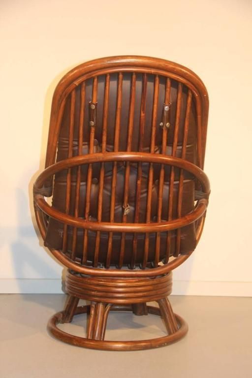 Bamboo And Leather Armchairs In 1960 Revolving photo vintage