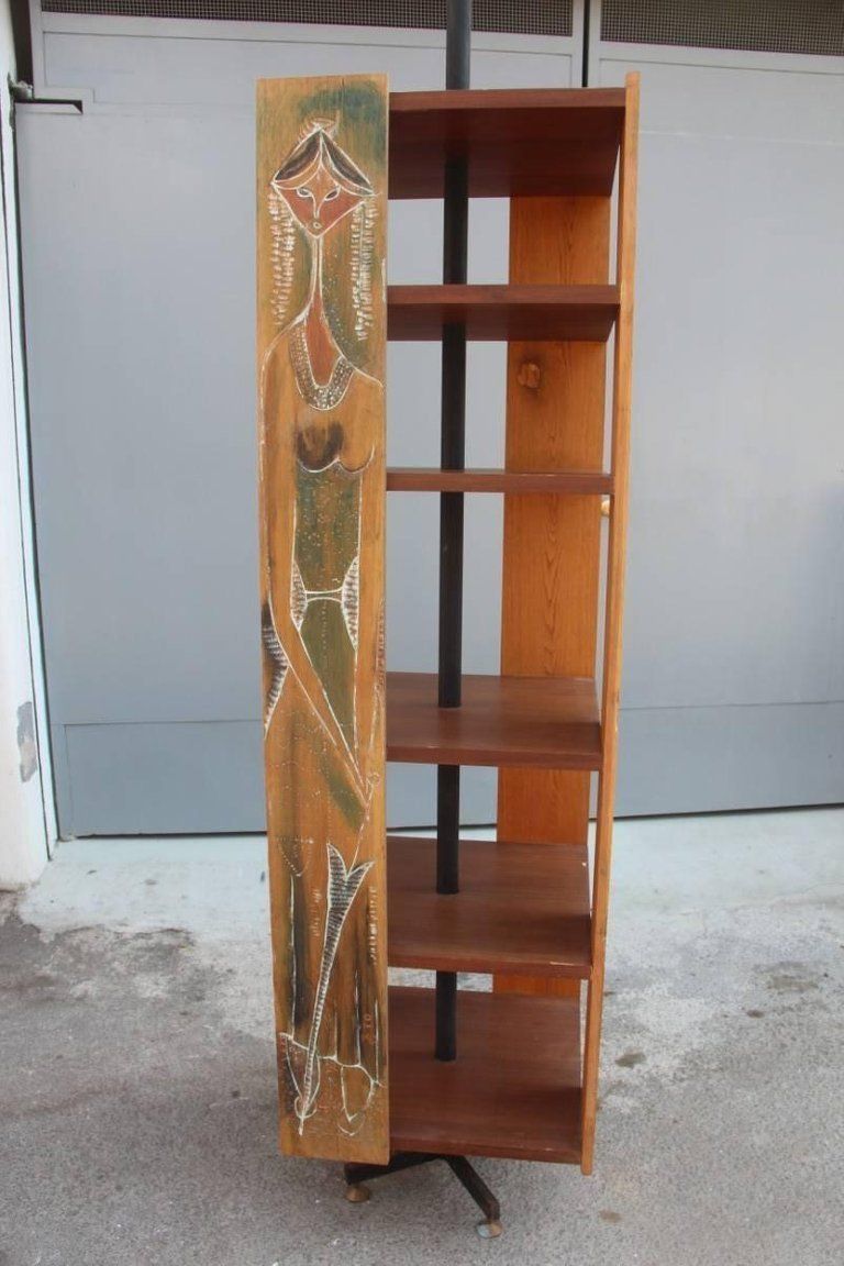 Bookcase 1962 Italian Mid Century Modern Revolving Design Sculptural Wood photo Furniture
