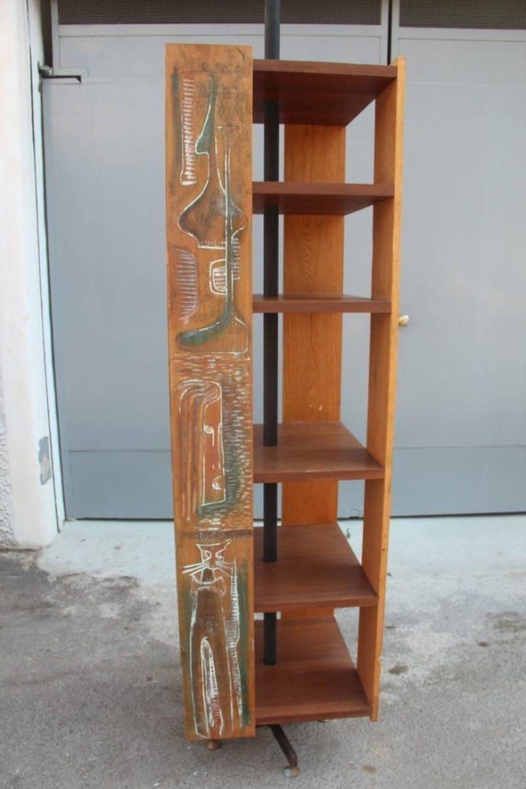Bookcase 1962 Italian Mid Century Modern Revolving Design Sculptural Wood photo vinterior