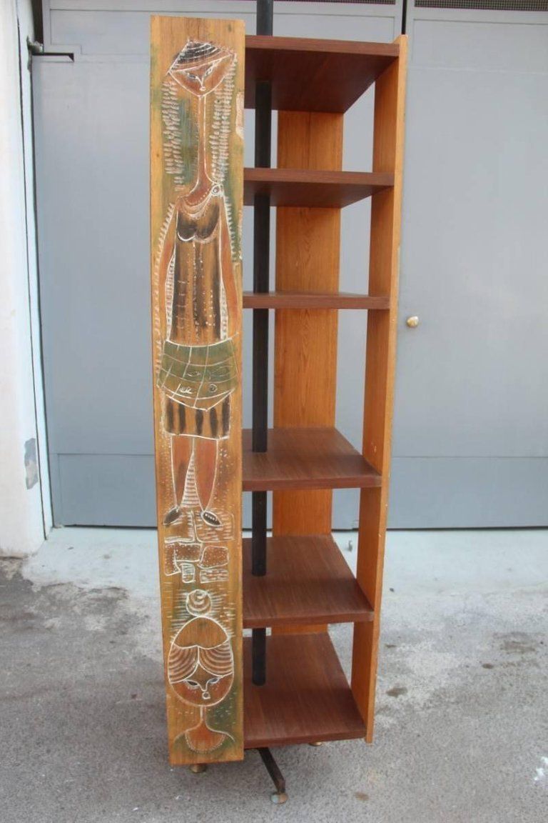 Bookcase 1962 Italian Mid Century Modern Revolving Design Sculptural Wood photo buy
