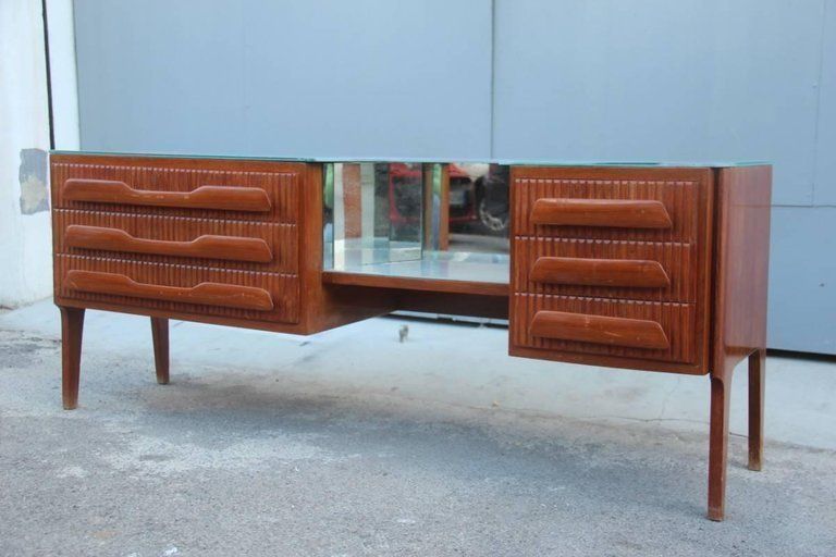 Chest Of Drawers, 1950, Mahogany , Glass Top Gray Mid Century Modern Italian photo Furniture