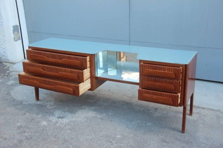Chest Of Drawers, 1950, Mahogany , Glass Top Gray Mid Century Modern Italian photo buy