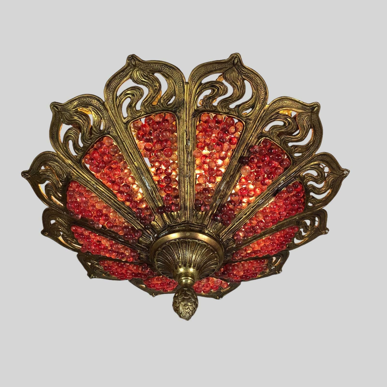 Murano Bohemian Gilt Bronze Cranberry Huge Chandelier