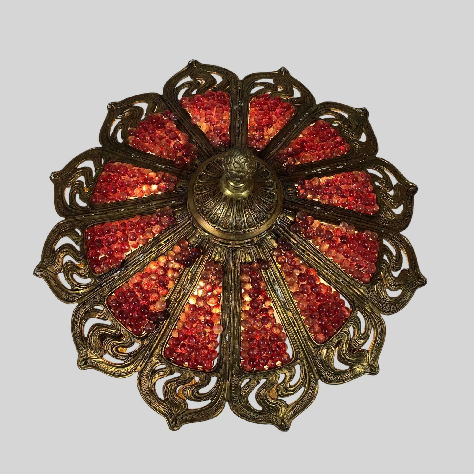 Murano Bohemian Gilt Bronze Cranberry Huge Chandelier photo for sale
