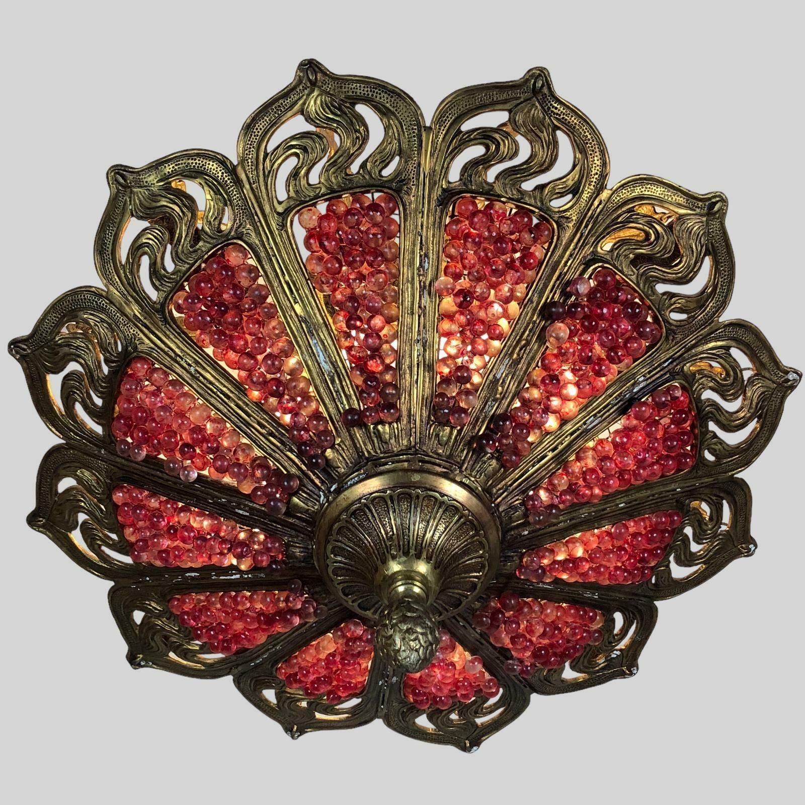 Murano Bohemian Gilt Bronze Cranberry Huge Chandelier photo vinterior