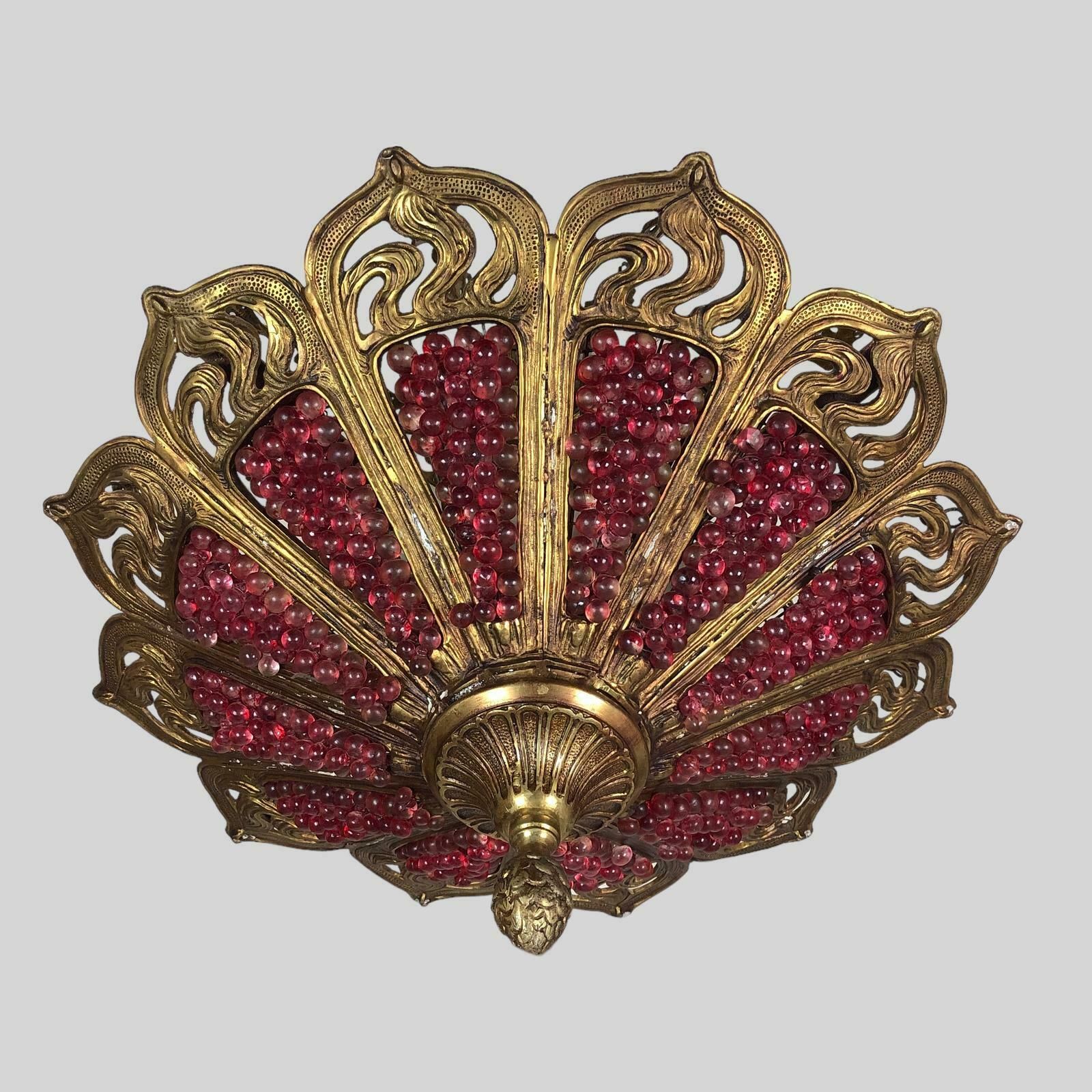 Murano Bohemian Gilt Bronze Cranberry Huge Chandelier photo vintage