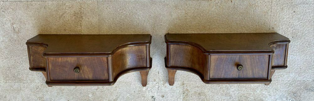 French Wall Bedside Tables In Walnut, 1920s, Set Of 2 photo furniture