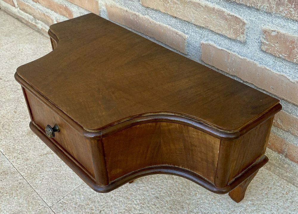 French Wall Bedside Tables In Walnut, 1920s, Set Of 2 photo Furniture