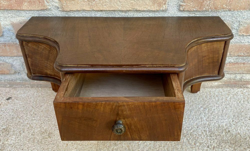 Furniture French Wall Bedside Tables In Walnut, 1920s, Set Of 2 photo