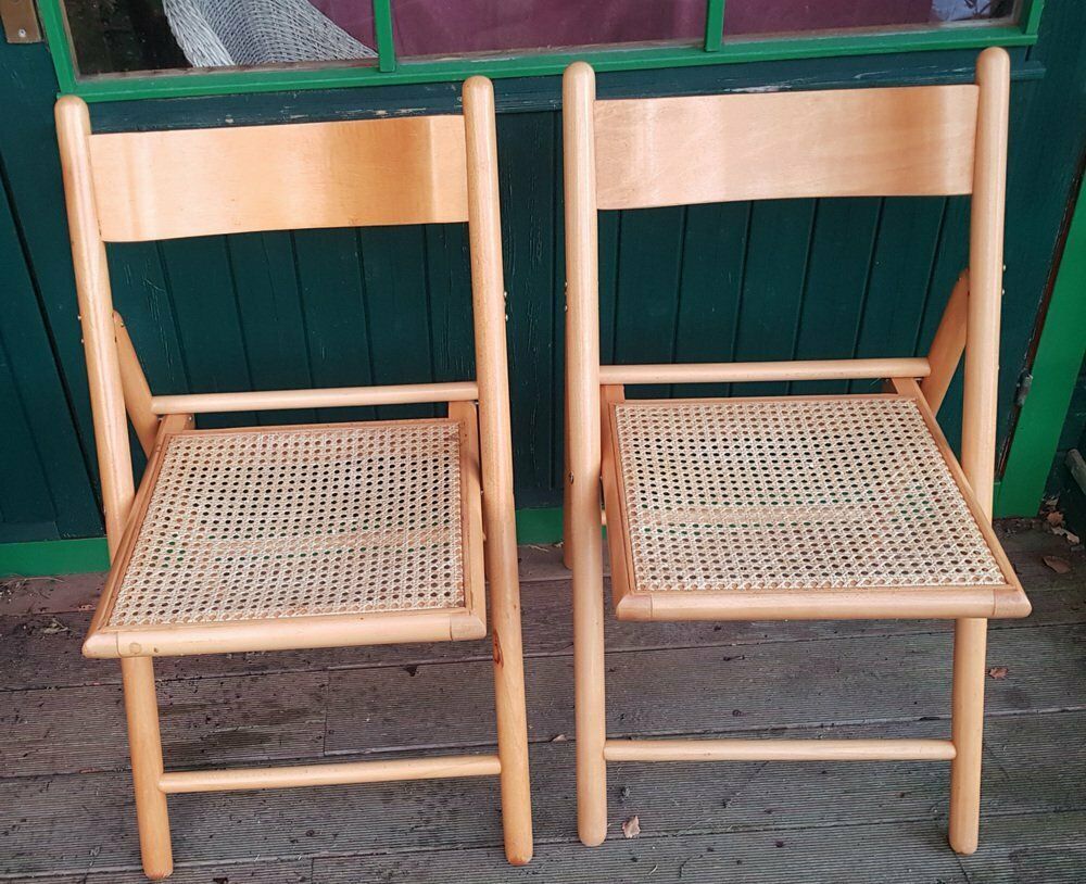 Vintage Wooden Folding Chairs With Viennese Wicker Seats, 4th Century. Set photo for sale