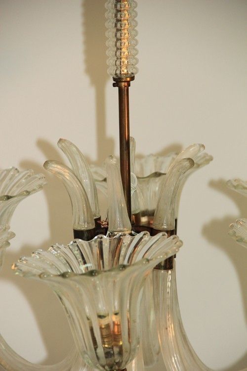 Barovier Brass And Glass Large Chandelier Italian Design 1950 photo vinterior