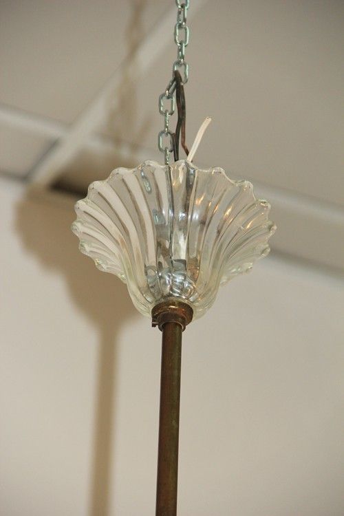 Barovier Brass And Glass Large Chandelier Italian Design 1950 photo vintage