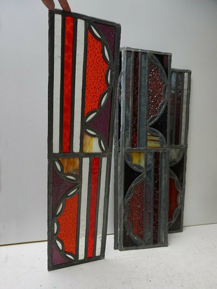 Large Art Deco Architectural Stained Glass Window Panels, 1920s, Set Of 12