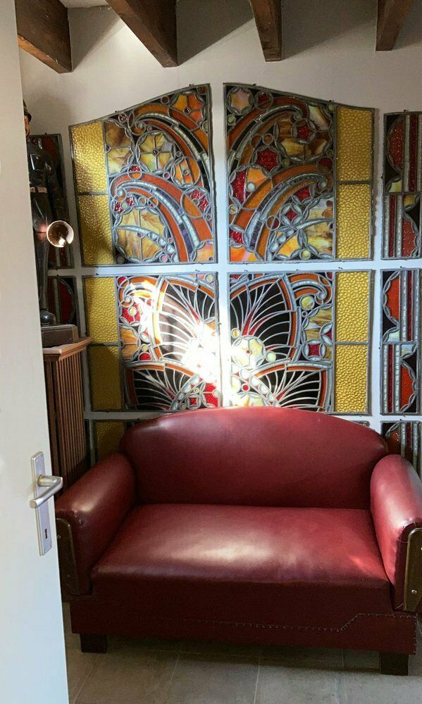 Large Art Deco Architectural Stained Glass Window Panels, 1920s, Set Of 12 photo for sale