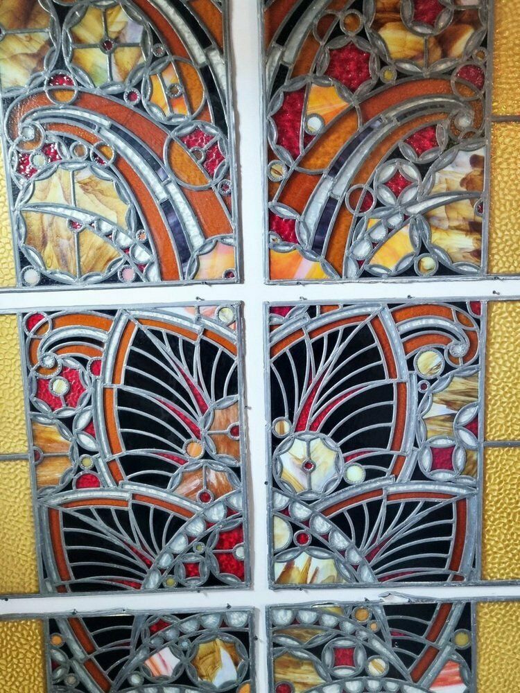 Large Art Deco Architectural Stained Glass Window Panels, 1920s, Set Of 12 photo buy