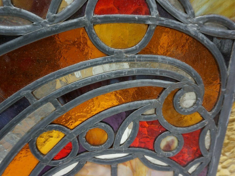 photo vinterior Large Art Deco Architectural Stained Glass Window Panels, 1920s, Set Of 12