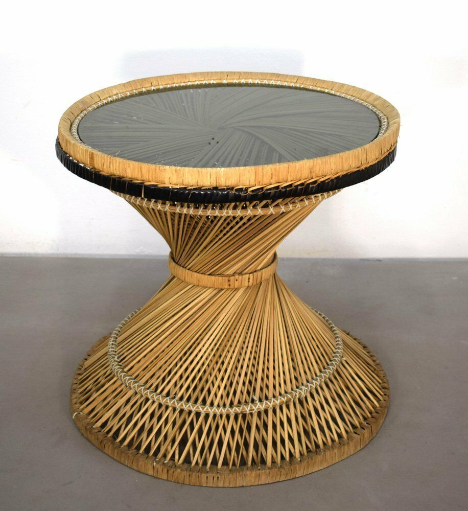 Straw And Smoked Glass Coffee Table, Italy, 1970s