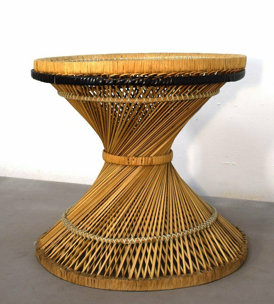 Straw And Smoked Glass Coffee Table, Italy, 1970s photo furniture