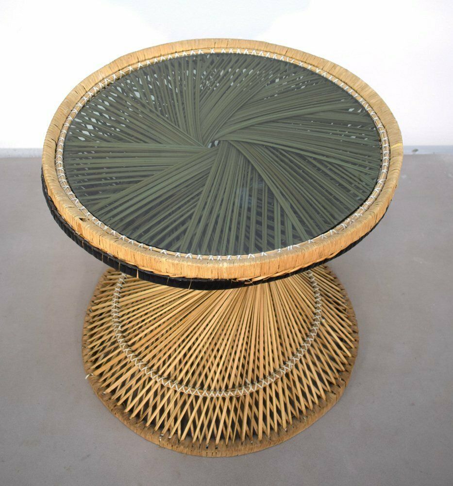 Straw And Smoked Glass Coffee Table, Italy, 1970s photo for sale