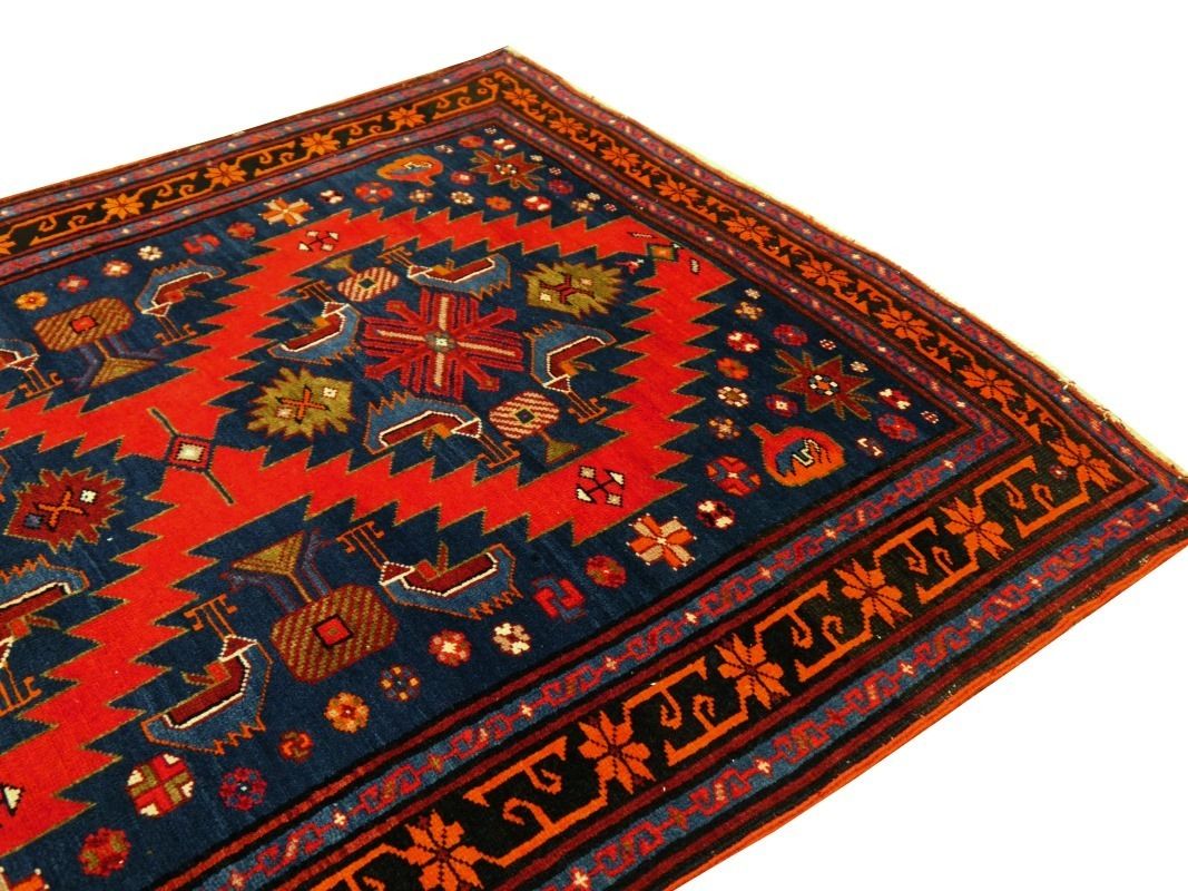 Antique Krabagh Kazak Rug Achma Yumma Red Orange Blue photo for sale