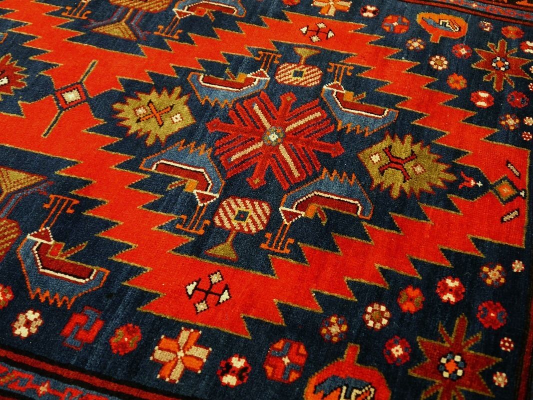 photo furniture Antique Krabagh Kazak Rug Achma Yumma Red Orange Blue