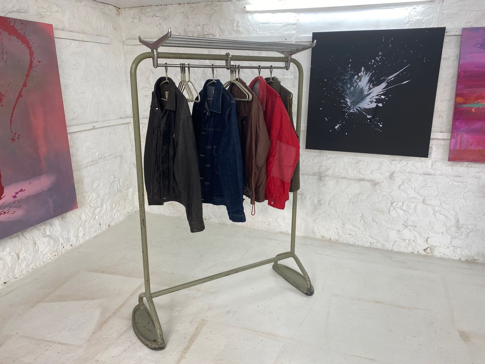 Mid Century Stand Clothes Rail Original By R W Bamforth & Co. Untouched Enamel photo furniture