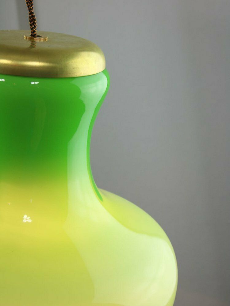 738.0 Large Mid Century Italian Brass And Glass Pendant Lamp photo