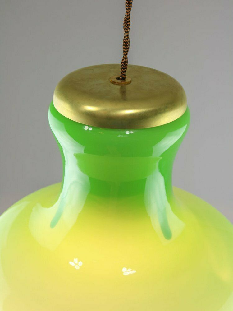 photo vinterior Large Mid Century Italian Brass And Glass Pendant Lamp