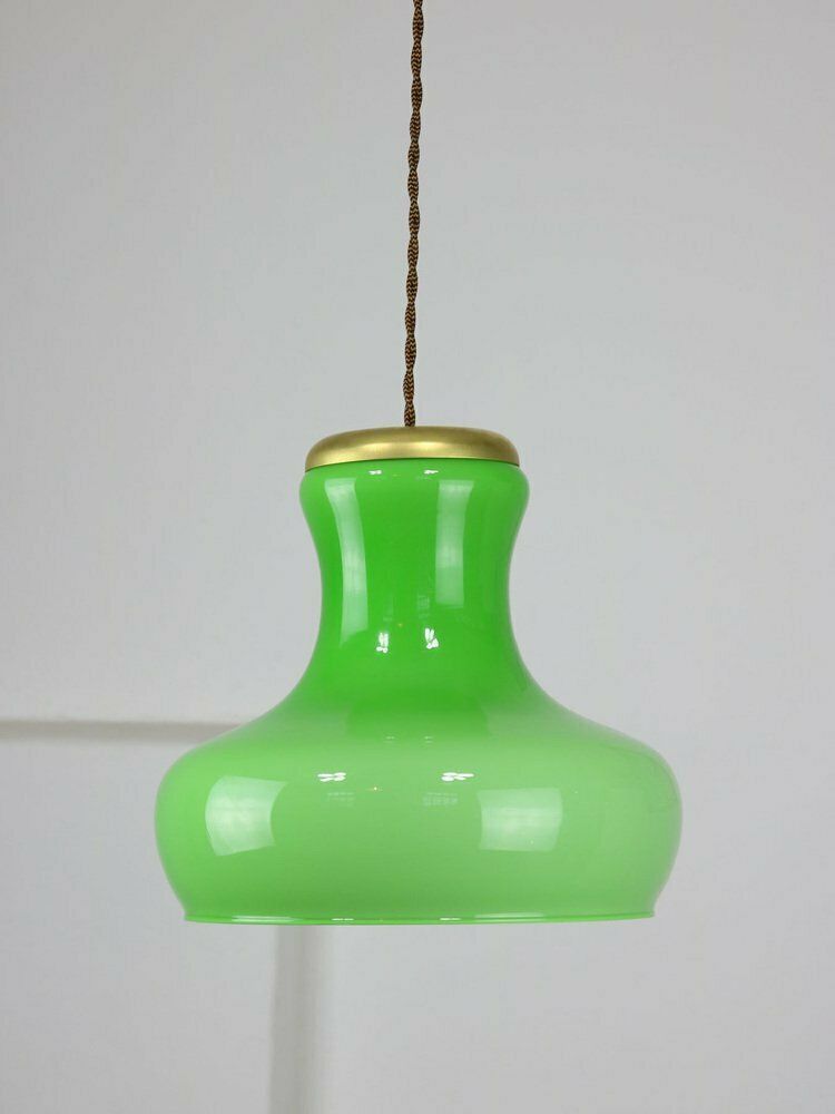 photo buy Large Mid Century Italian Brass And Glass Pendant Lamp