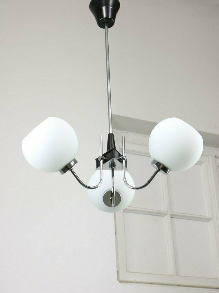 Italian Chrome And Opaline Chandelier, 1970s