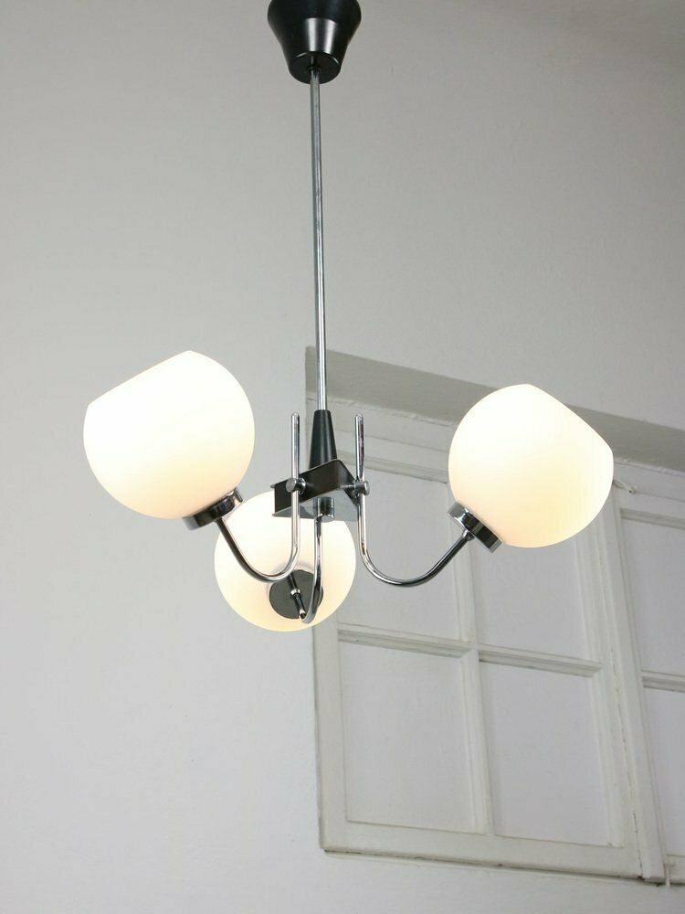 Italian Chrome And Opaline Chandelier, 1970s photo furniture