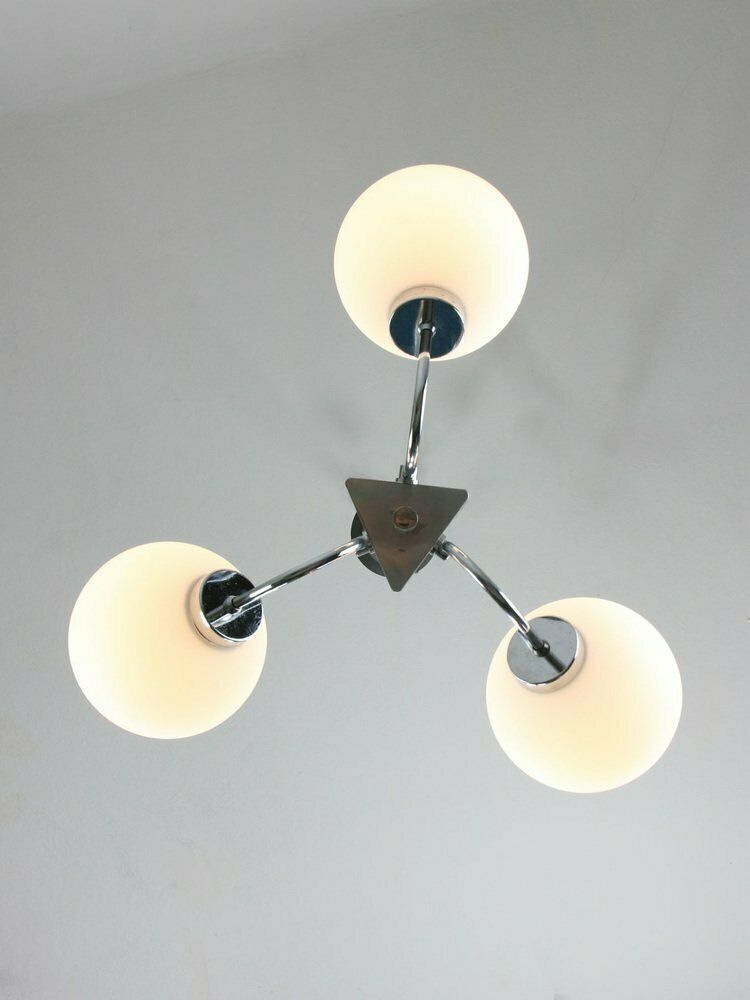 Italian Chrome And Opaline Chandelier, 1970s photo buy