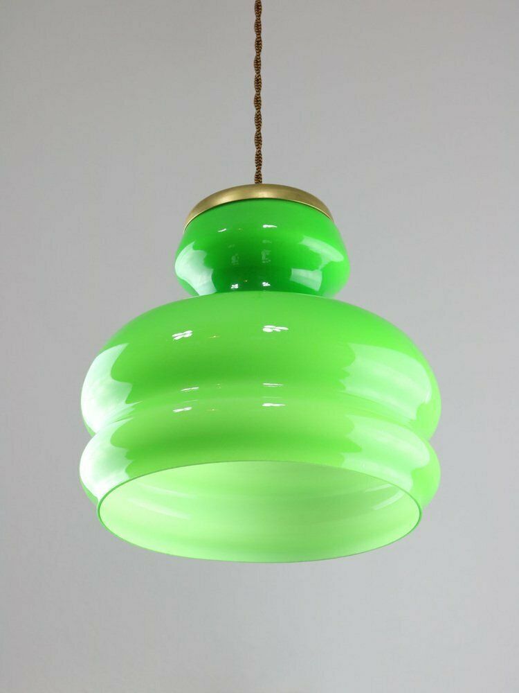 Mid Century Italian Green Brass And Glass Pendant Lamp photo for sale