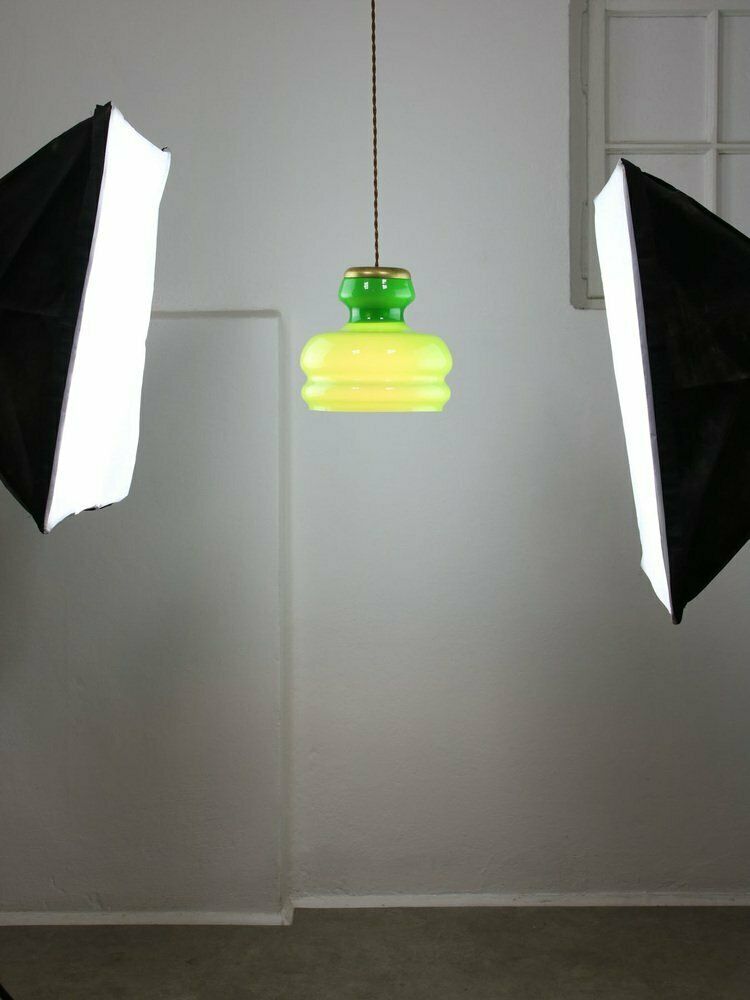 Mid Century Italian Green Brass And Glass Pendant Lamp photo vinterior