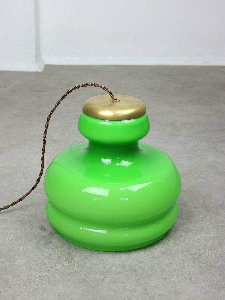 Mid Century Italian Green Brass And Glass Pendant Lamp photo vintage