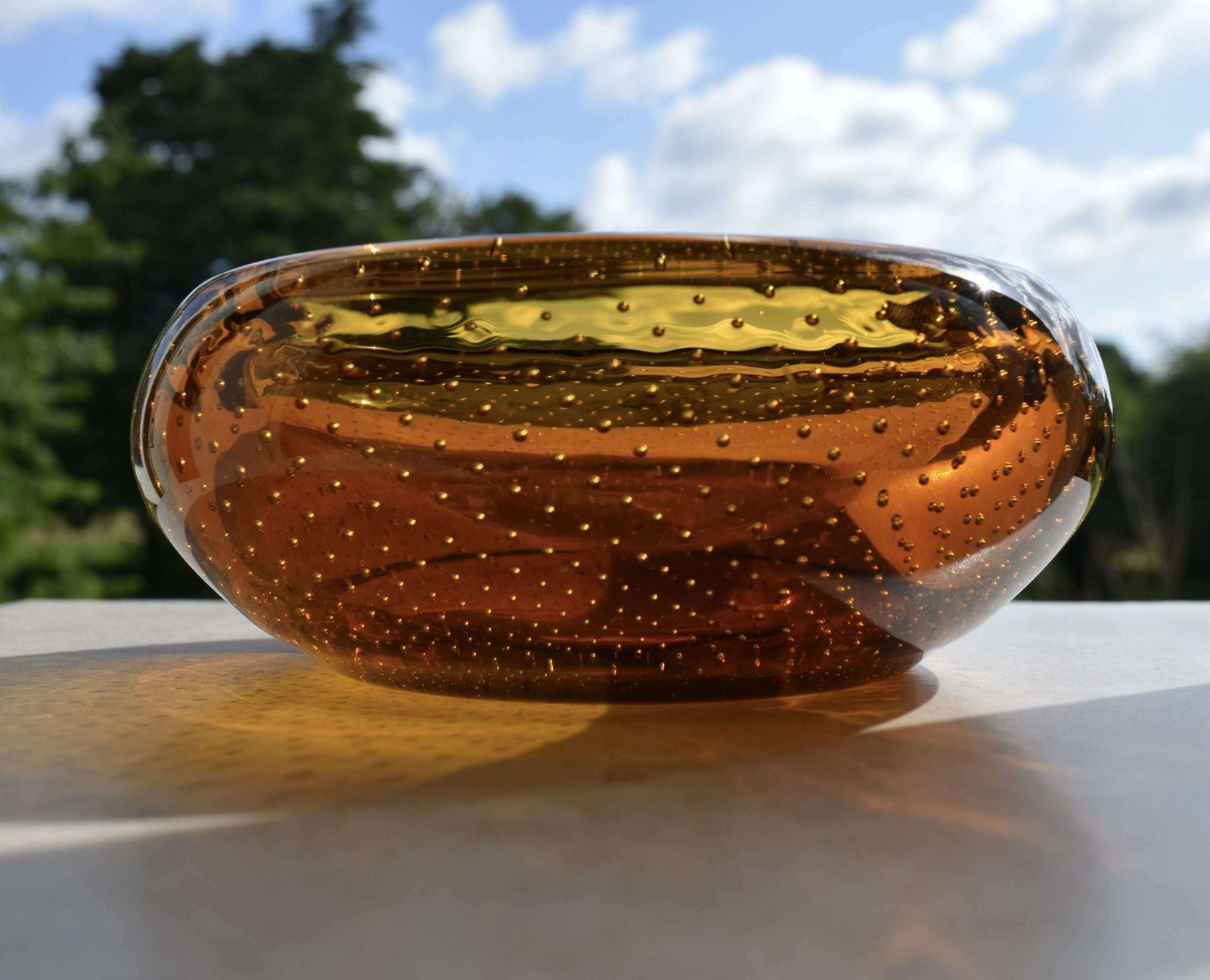 Murano Bullicante Amber Bowl In The Style Of Poli photo for sale