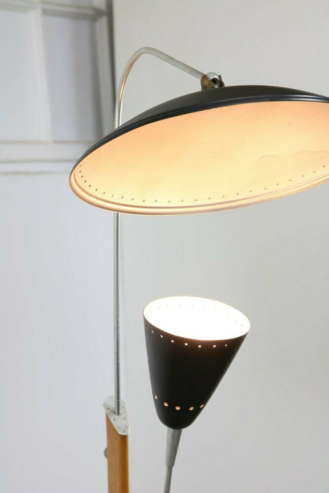 Mid Century Italian Aluminum & Wood Floor Lamp With Reflector photo vinterior
