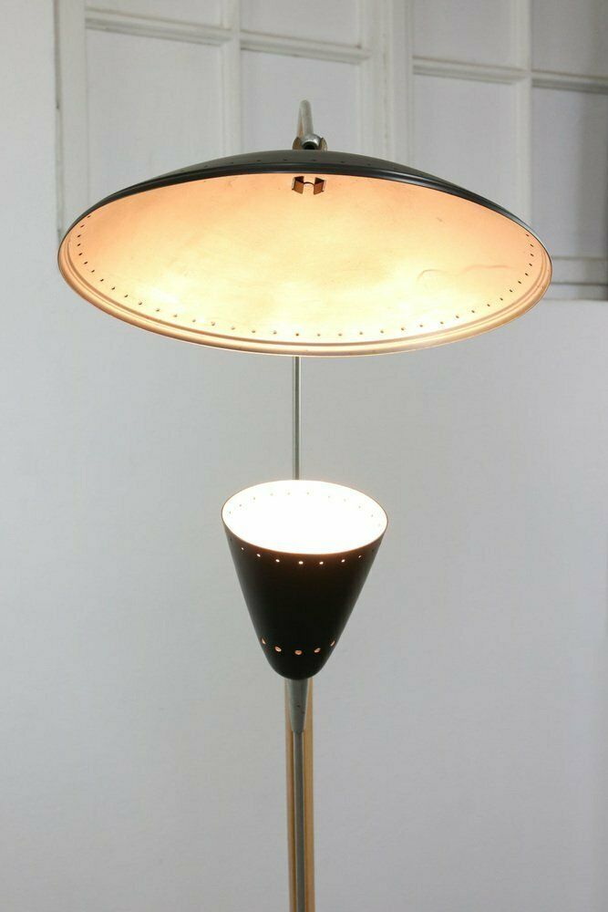 1724.0 Mid Century Italian Aluminum & Wood Floor Lamp With Reflector photo