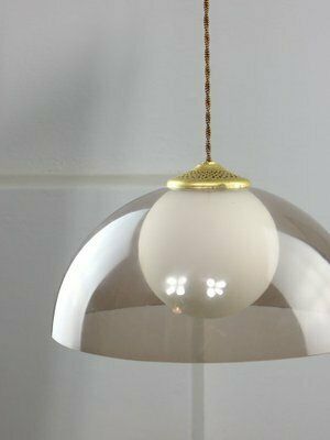 photo furniture Space Age Italian Brass, Opaline And Acrylic Glass Pendant Lamp