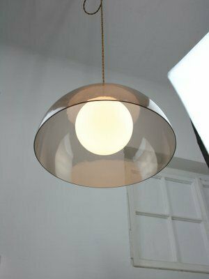 738.0 Space Age Italian Brass, Opaline And Acrylic Glass Pendant Lamp photo