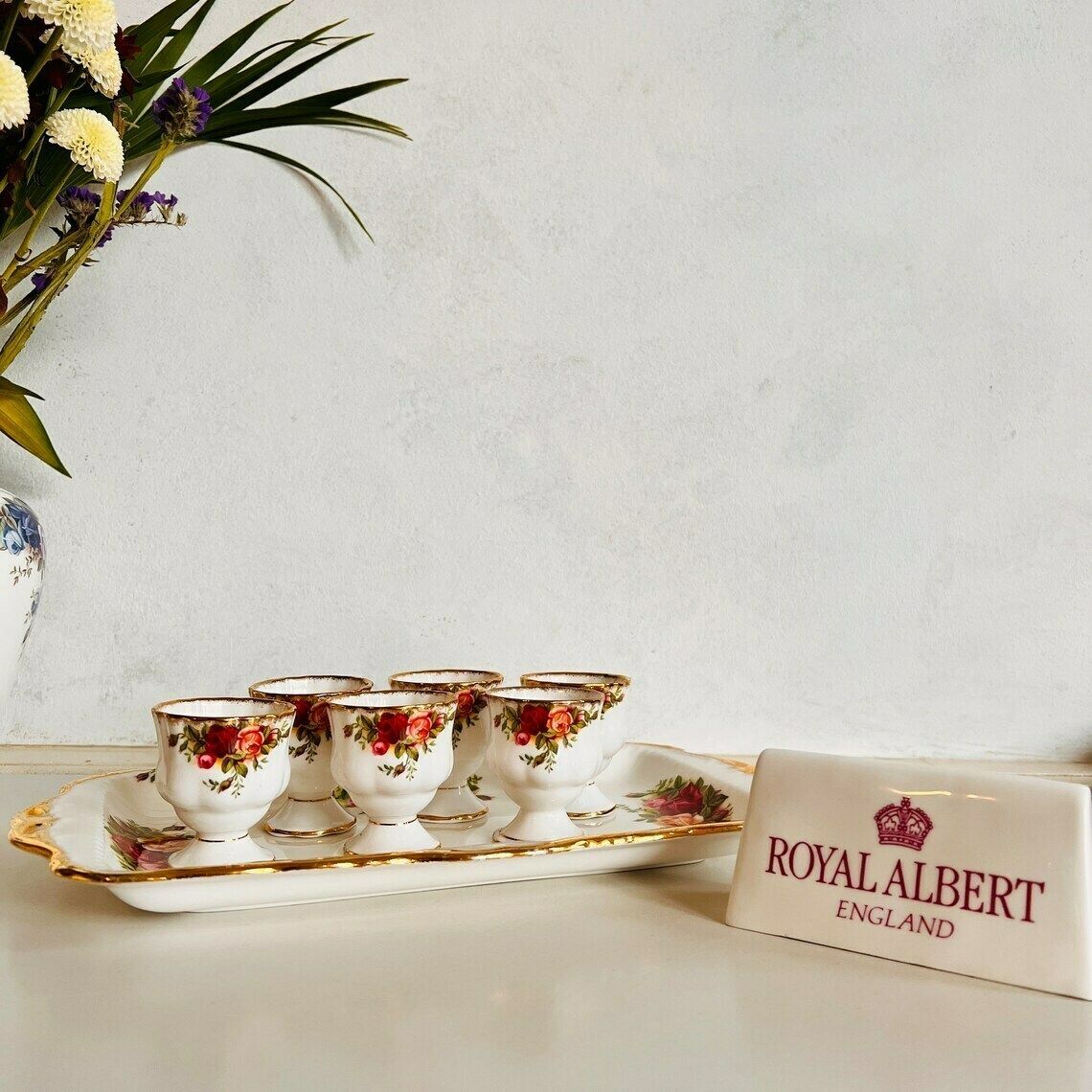 Royal Albert Old Country Roses – Set Van 6 Eierdopjes, 1e Kwaliteit, Made In England, 1960
