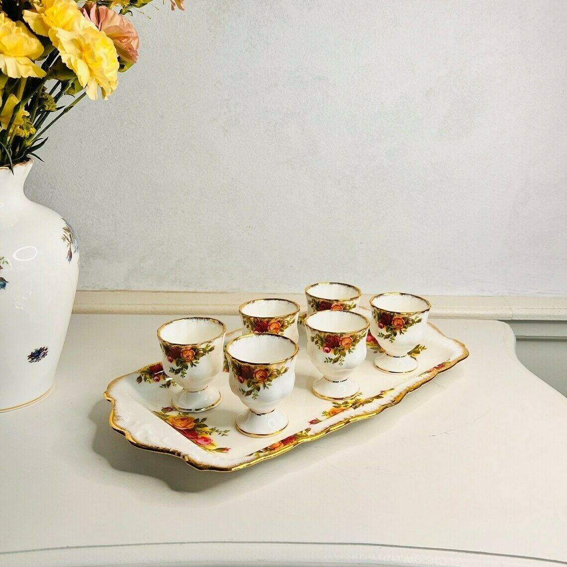 1st Quality Royal Albert Old Country Roses Made In England Set Of 6 Egg Cups Year 1960 photo furniture