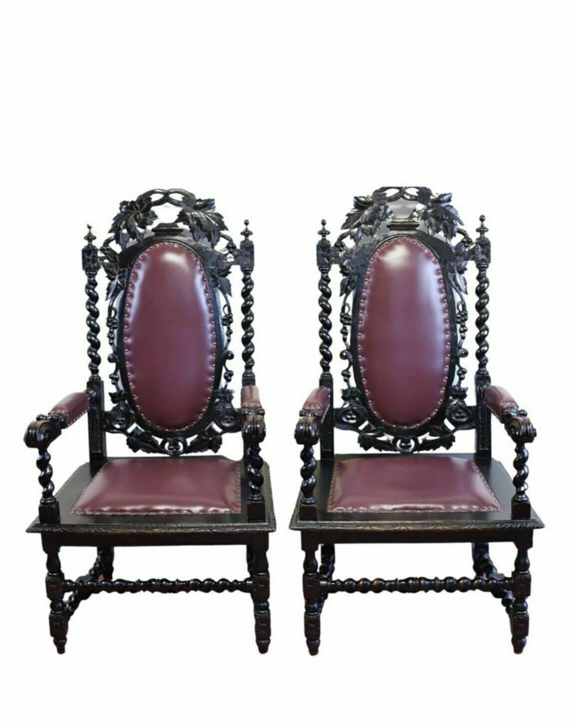 Beautiful Pair Of Victorian Carolean Open Armchairs