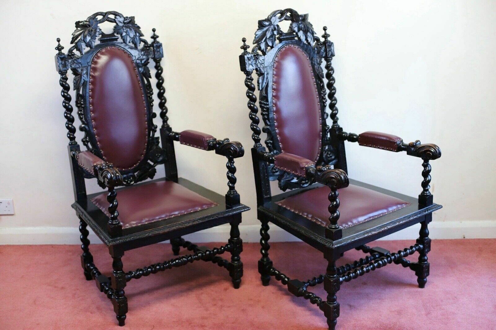 Beautiful Pair Of Victorian Carolean Open Armchairs photo Furniture